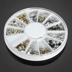 12 Mixed Styles 3D Gold Silver Metal Rivets Nail Decoration Wheel Copper Leaf