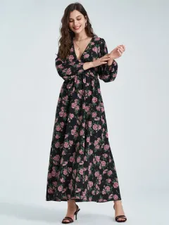 Estampado de rosas Maxi Vestido