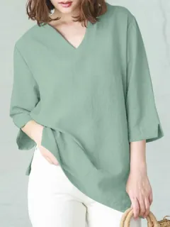 Blusa casual de algodón dividido liso