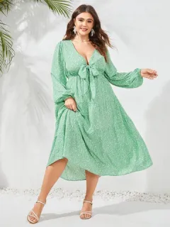 Talla grande V profunda Cuello Con lunares Vestido