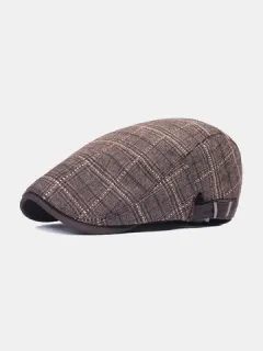 Hombre Plaid Patrón Casual Forward Sombrero Boina Sombrero Gorra plana