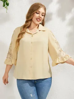 Manga de encaje floral de talla grande Camisa