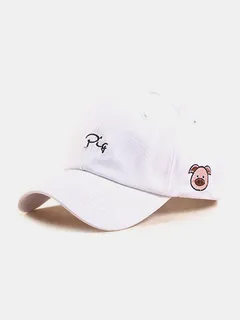 Gorras de béisbol con bordado de cerdo de dibujos animados de letras unisex