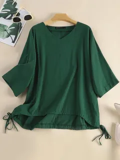 Plain cotton blouse with side tie