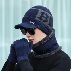 Bufanda de hombre Sombrero Guantes Traje de tres piezas Gorro de punto a prueba de viento