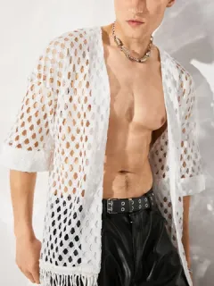 Men's Loose Mesh Fringe Cardigan