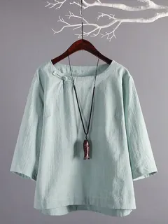 Blusa con botón de rana sólida vendimia