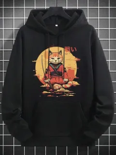 Sudaderas con capucha gráficas del guerrero japonés Gato