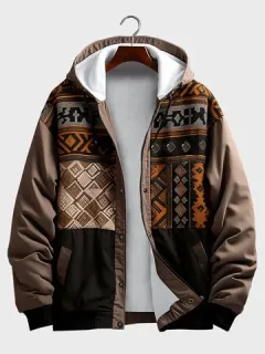 Chaqueta con capucha y patchwork geométrico