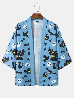 Halloween Cráneo Gato Kimono estampado