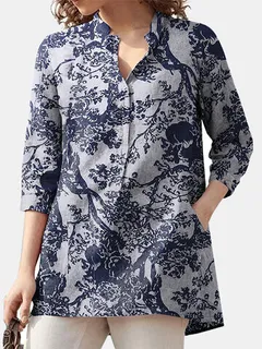 Blusa casual floral Patrón con bolsillo