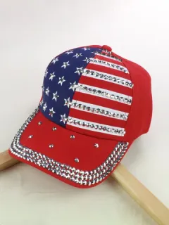 Gorra de béisbol de mezclilla con diamantes de bandera americana lavada Sombrero