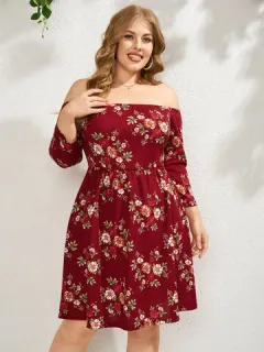 Hombros descubiertos florales de talla grande Vestido