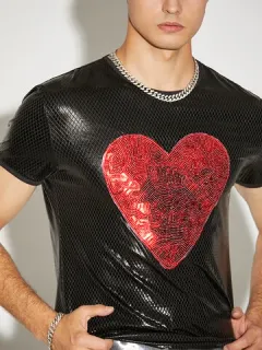 Camiseta con parche Metallic Love Corazón