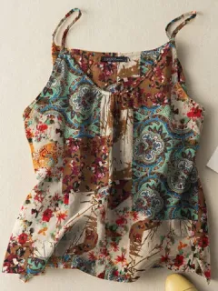 Cotton camisole with ethnic floral print