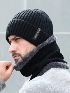 Gorro cálido con forro polar Sombrero Conjunto de bufanda de punto Sombrero