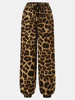 Estampado de leopardo Cordón Casual Pantalones