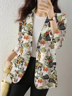 Blazer de manga larga con estampado de plantas