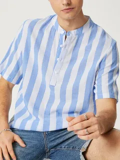 Henley de medio botón a rayas Camisa