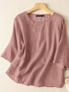 Blusa de algodón bordado estilo chino