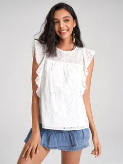 Blouse with ruffled sleeve opening