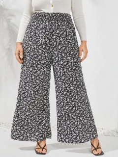 Talla grande Ditsy floral pierna ancha Pantalones