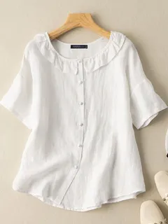 Ruffle Crew Cuello Blusa sólida