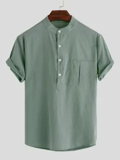 Bolsillo de cuello alto sólido Camisa