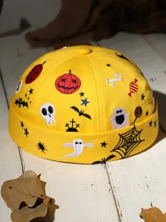 COLLROWN Hombres y Mujer Estilo de Halloween Patrón Gorra de arrendador sin ala Cráneo Gorra