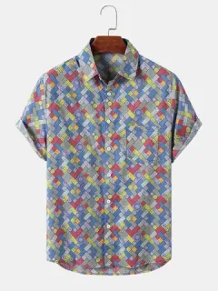 Camisas retro con estampado cuadrado